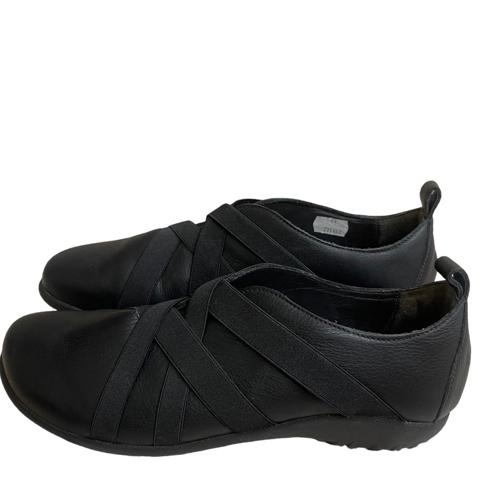 Naot Black Leather Criss Cross Elastic Strap Slip On Flats Shoes 41 /10-10 .5